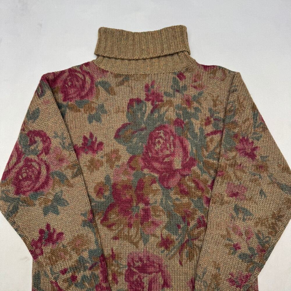 Vintage 90s Ralph Lauren Wool Floral Turtleneck Sweater Women's Medium Luxury - Picture 2 of 8